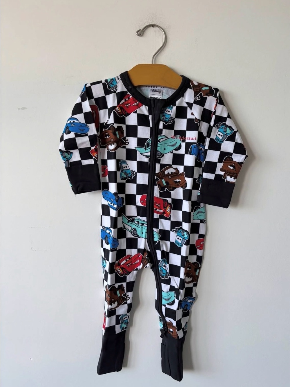 Bonds Black & White Checkerboard Car Footed Pajamas - Multi Car Print